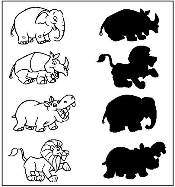 Download this free printable animal shadow matching worksheet as PDF.