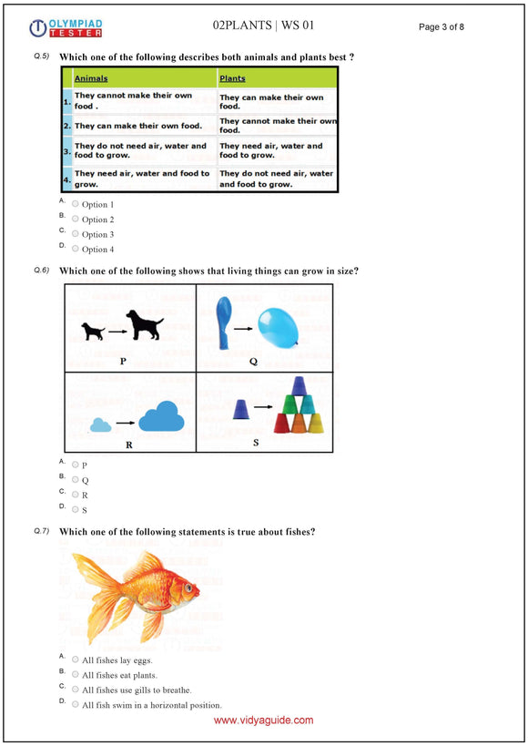 Class 2 NSO Science Olympiad sample paper - PDF Worksheet 03