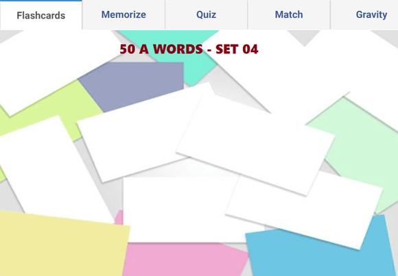 Online Flashcards to learn A Words - Set 04