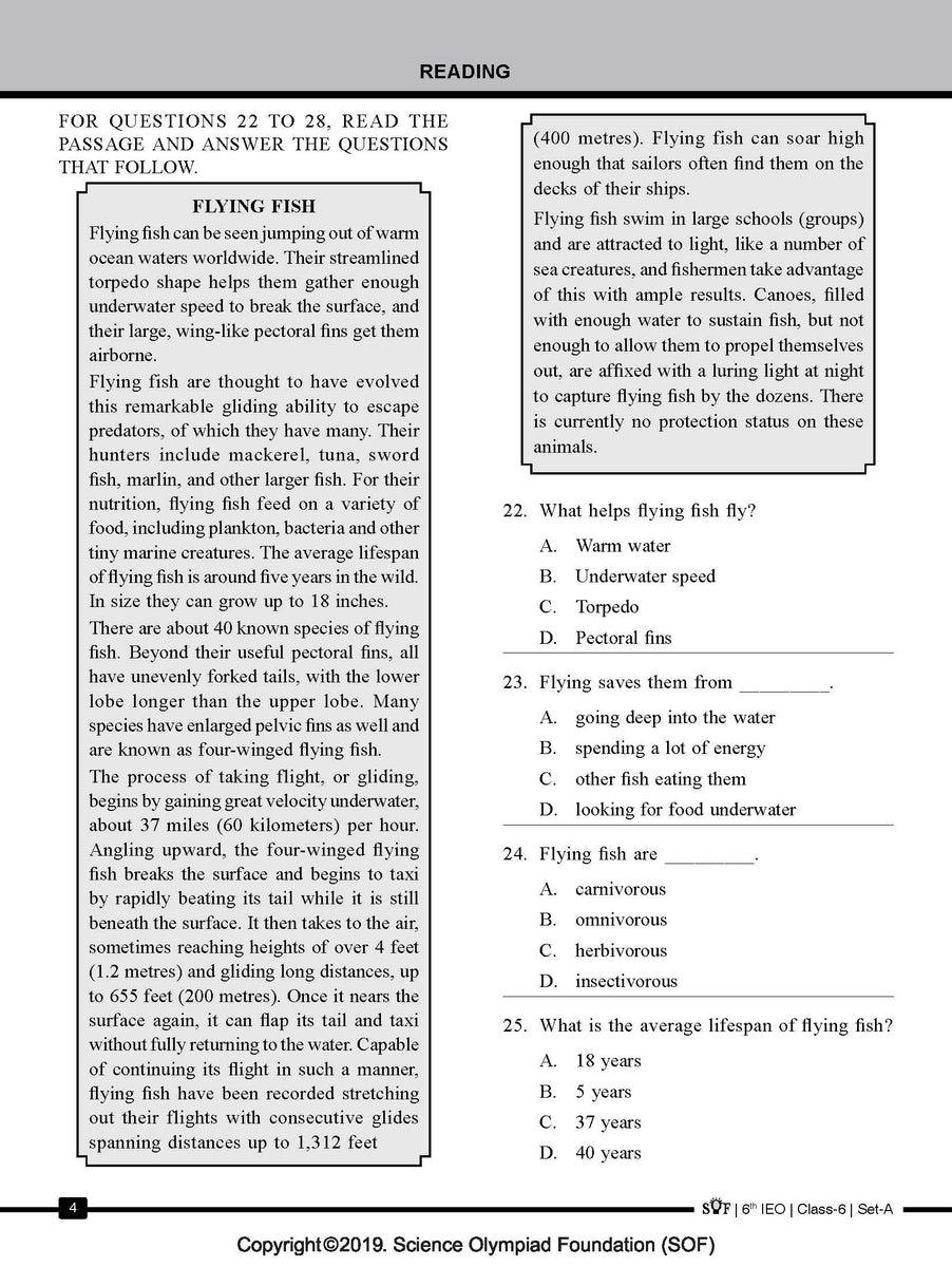 English Olympiad Class 6 - Sample question paper 10 | Olympiad tester