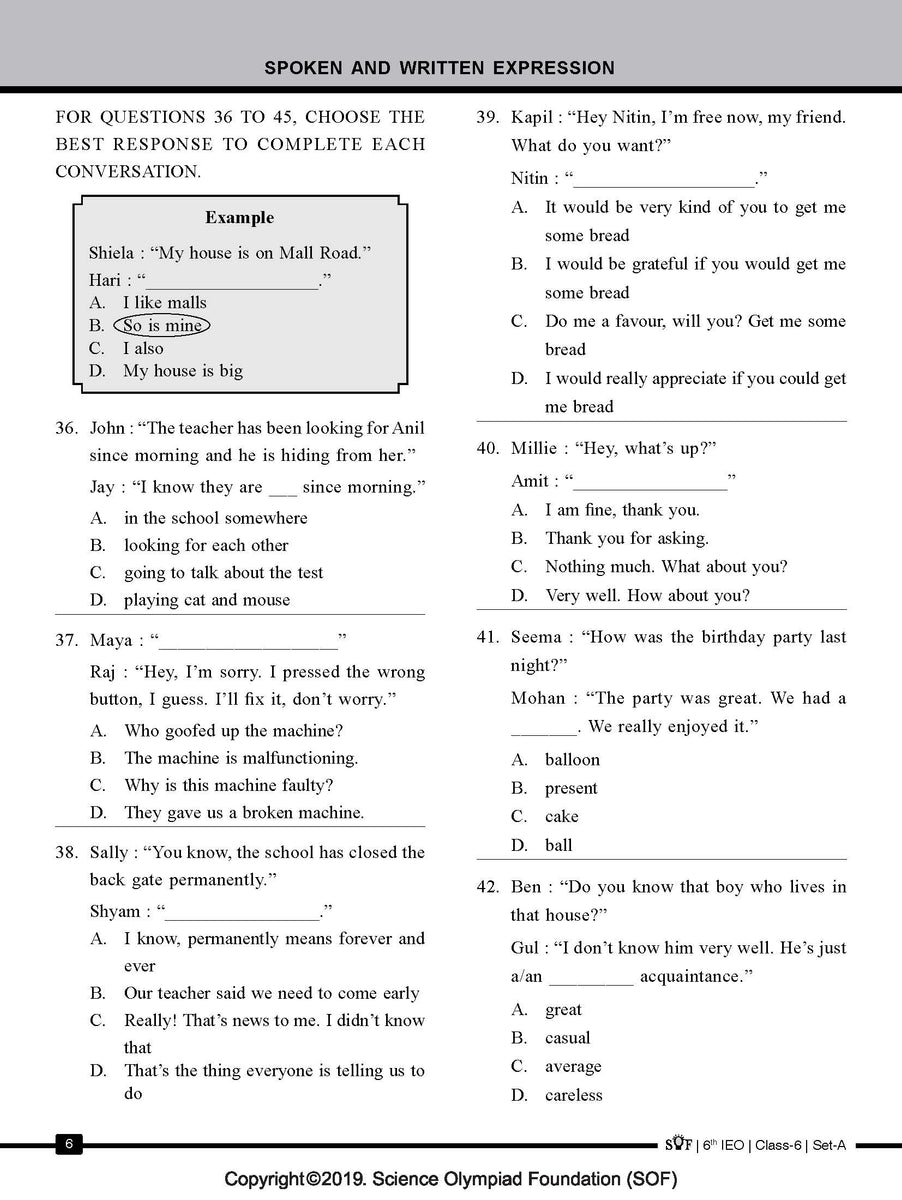 English Olympiad Class 6 Sample Question Paper 09 Olympiad Tester 2875