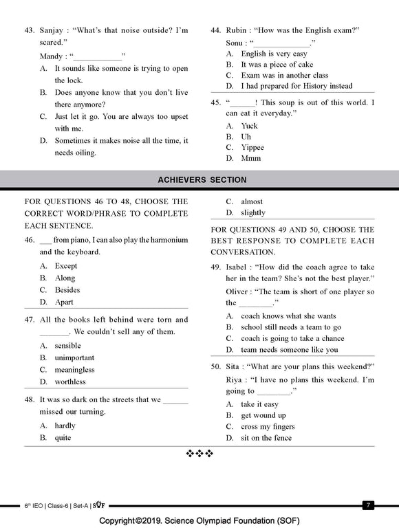 Class 5 English Olympiad - Sample question paper 19