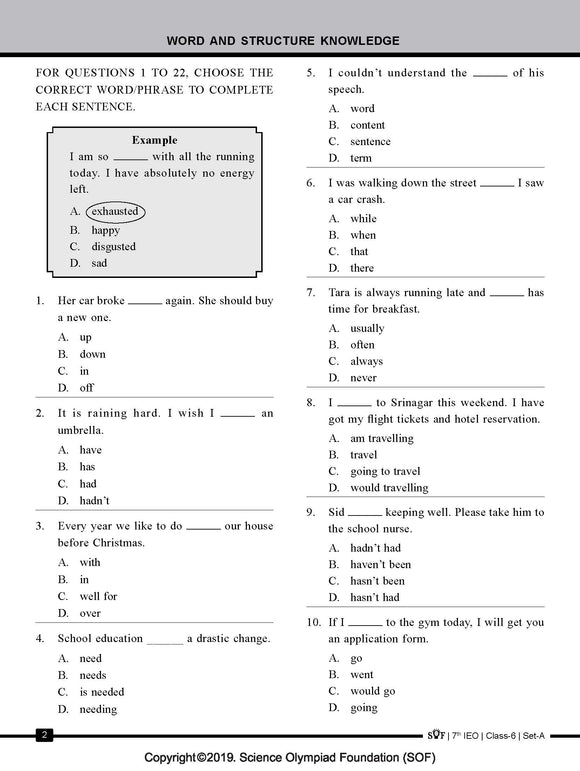 English Olympiad Class 6 - Sample question paper 16