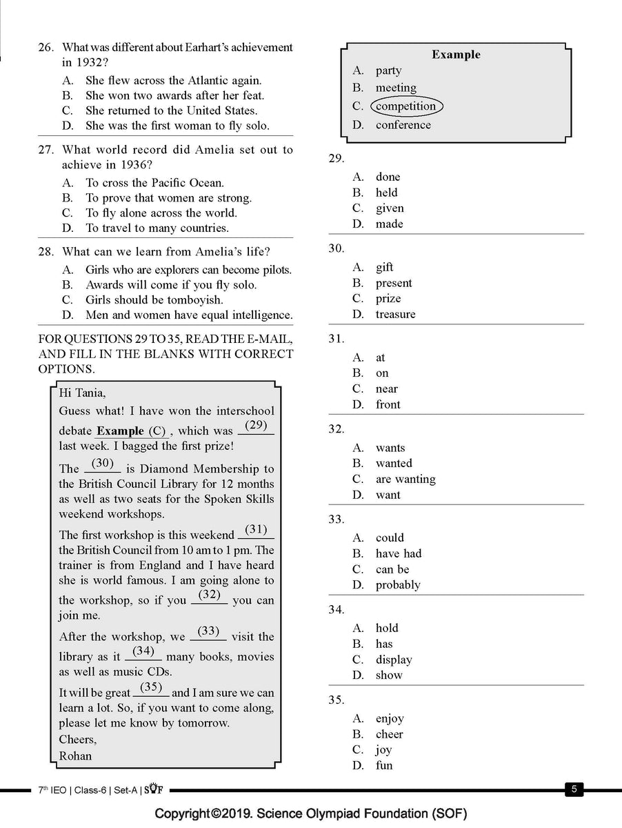 English Olympiad Class 6 Sample Question Paper 15 Olympiad Tester 2872