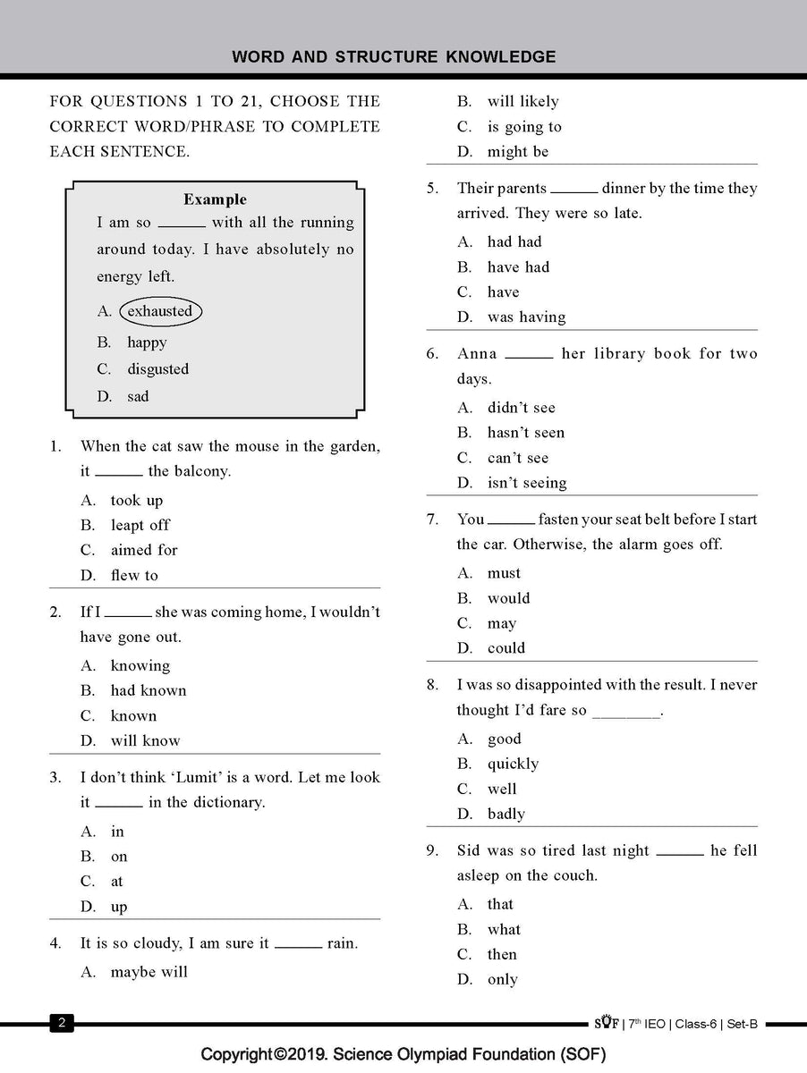 English Olympiad Class 6 - Sample question paper 12 | Olympiad tester