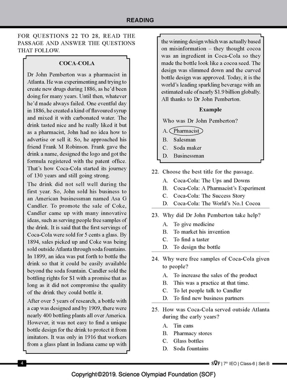 English Olympiad Class 6 - Sample question paper 13