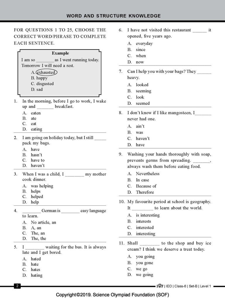 Class 6 English Olympiad - Sample question paper 18