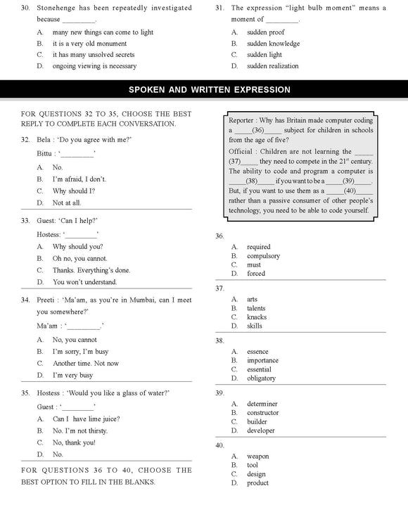 English Olympiad Class 9 - Sample question paper 09