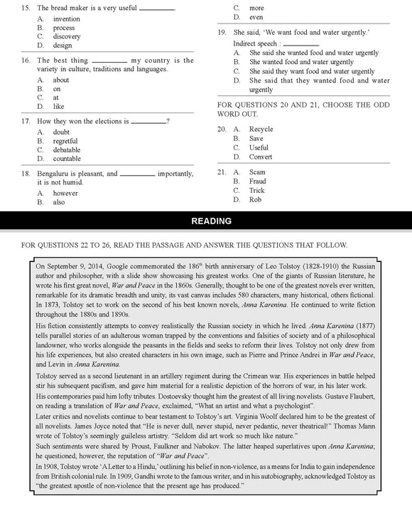 English Olympiad Class 9 - Sample question paper 12