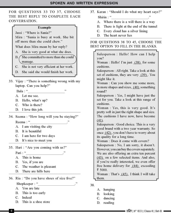 English Olympiad Class 9 - Sample question paper 20
