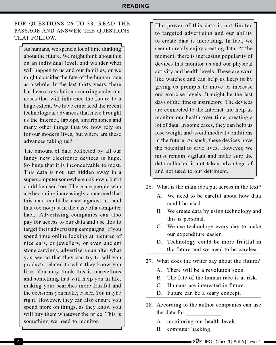 English Olympiad Class 10 - Sample question paper 14 | Olympiad tester