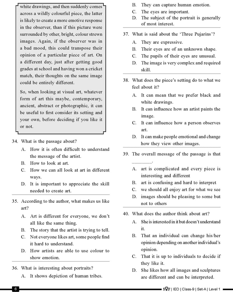 English Olympiad Class 10 - Sample question paper 13