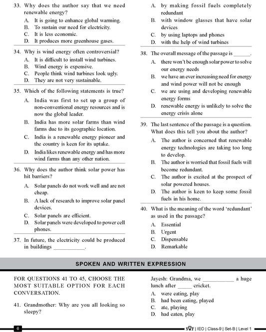 English Olympiad Class 10 - Sample question paper 15