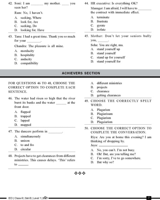 English Olympiad Class 10 - Sample question paper 11