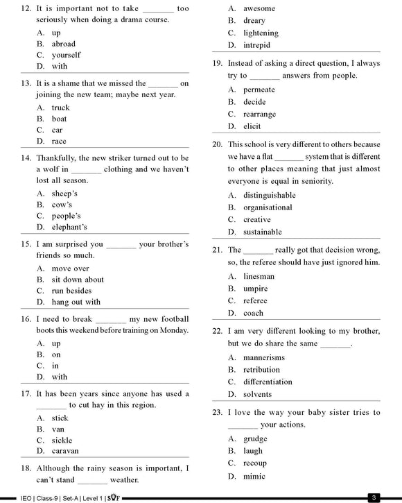 English Olympiad Class 10 - Sample question paper 9