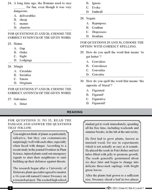 English Olympiad Class 10 - Sample question paper 8