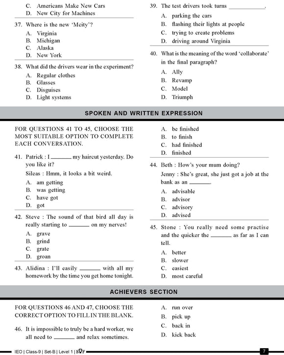 English Olympiad Class 10 - Sample question paper 2