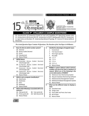 Cyber Olympiad for Class 9 - Sample question paper 02