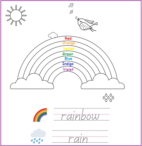 Free Kindergarten writing worksheets - Rainbow