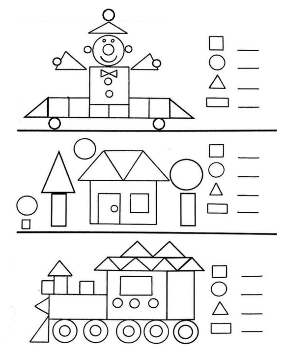 This is a kindergarten math worksheet on counting shapes that is printable.