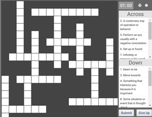 Online Crossword puzzle for English Vocabulary - 12