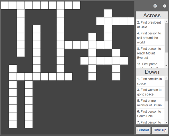 G.K Crossword puzzle - First in the world