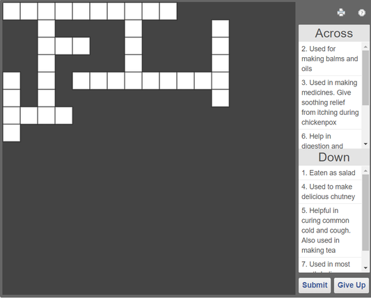 Online Science crossword puzzles - Useful plants