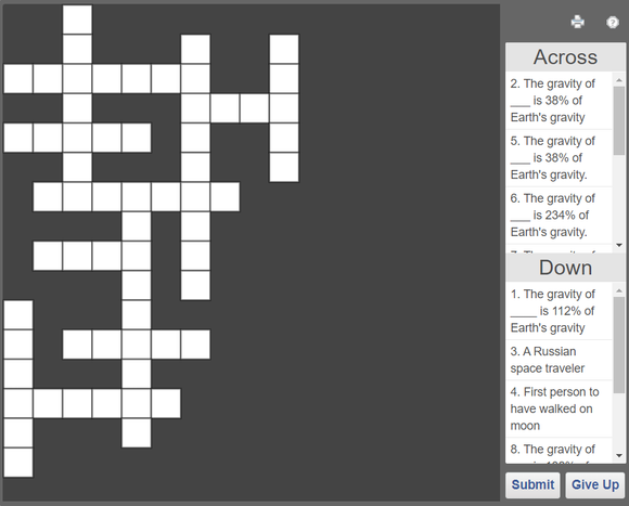 Online Science crossword puzzle - Planets