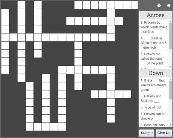 Online Science crossword puzzles - More about plants