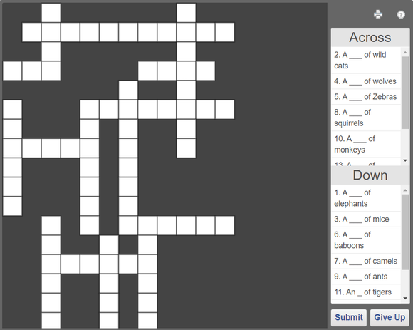Online  G.K Crossword puzzle - Animal groups