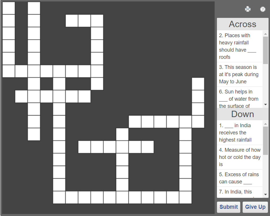 Grade 5 Science crossword Weather and seasons Olympiad tester