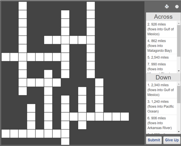 G.K Online Crossword puzzle - Rivers of USA