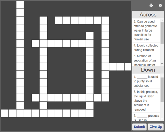 Online Science crossword puzzle - Sorting and separation of materials