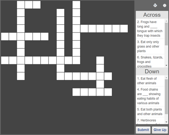 Online Science crossword puzzle - Eating habits of animals