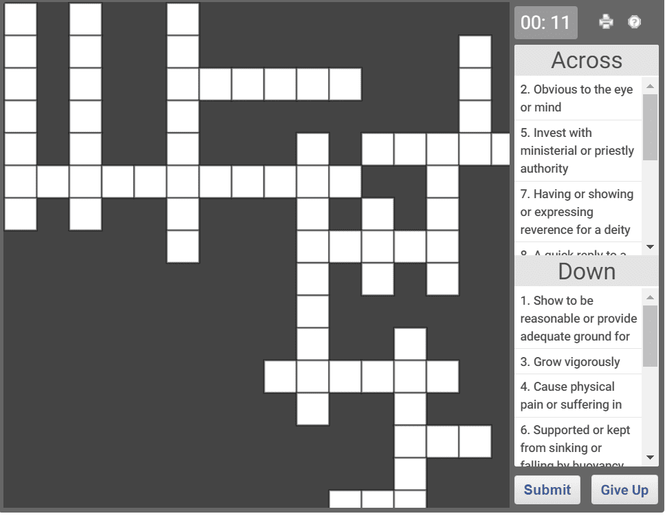 Online Crossword puzzle for English vocabulary 04 Olympiad tester