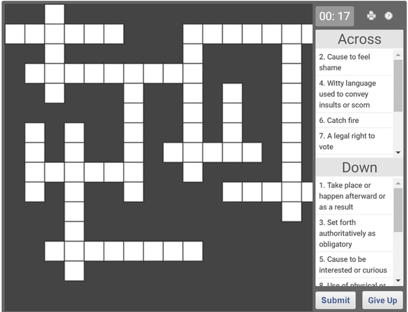 Daily online crossword puzzle 23 Jan 2019