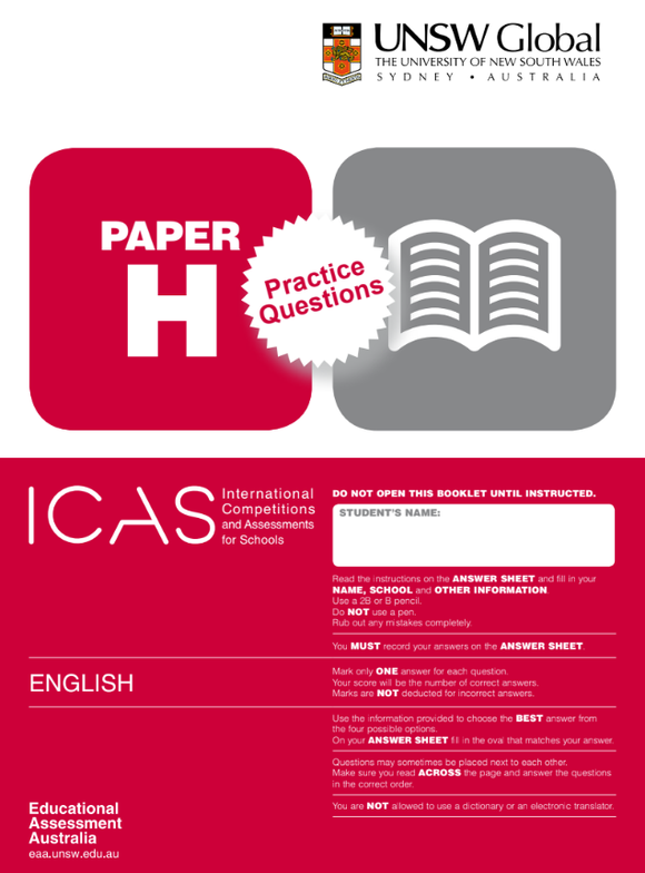 ICAS English official sample question paper for Class 10