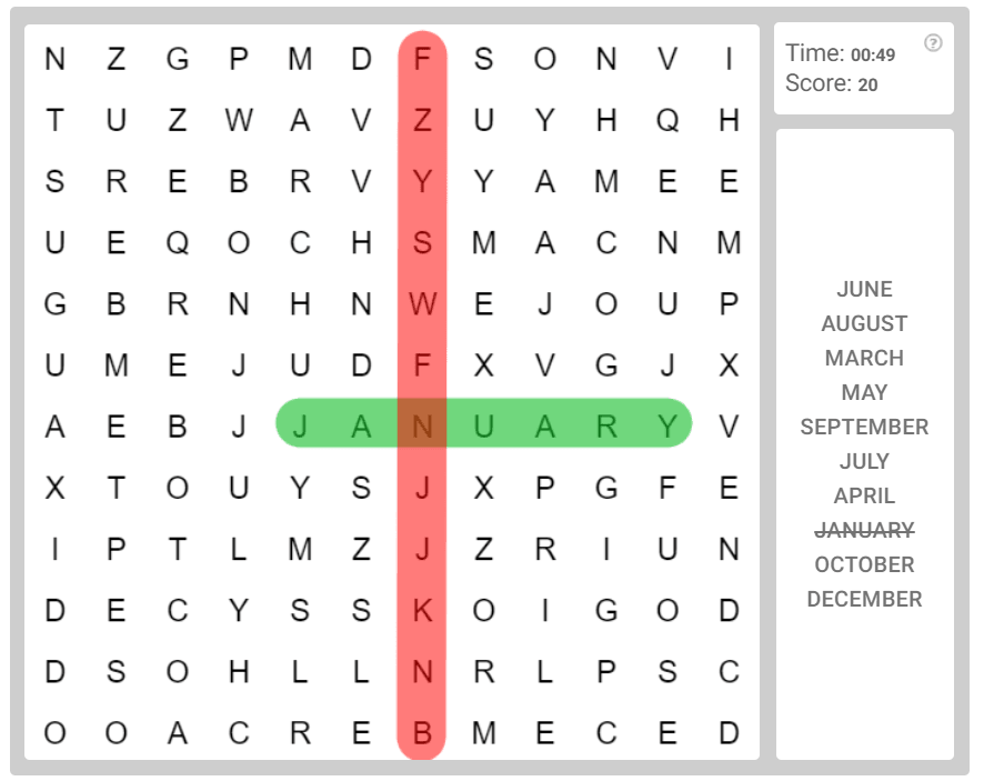 Word search puzzle for kids - Months