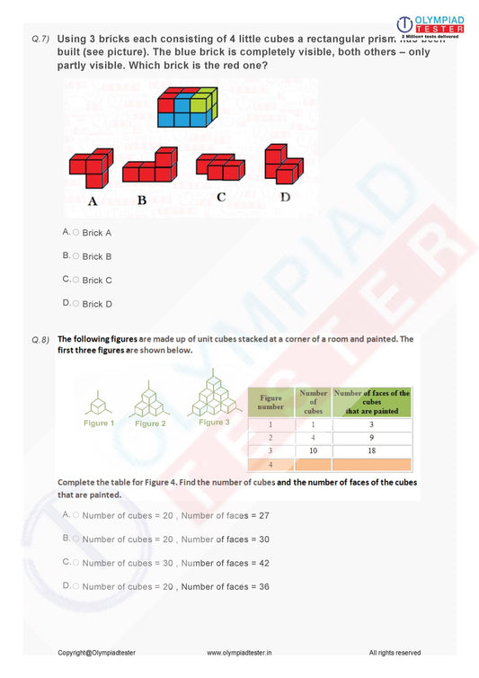 Class 8 IMO Maths Olympiad pdf worksheet - Solid shapes