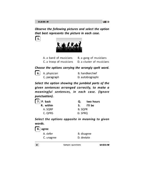 Official Class 4 UIEO English Olympiad sample question paper