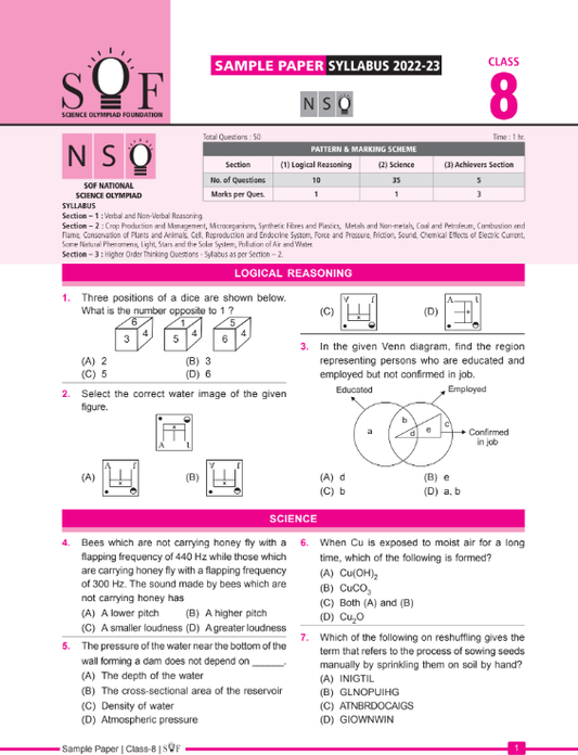 Class 8 SOF NSO Sample model question paper with syllabus - Olympiad tester