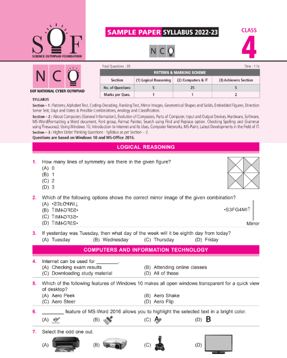 Official Class 4 NCO Cyber Olympiad sample question paper