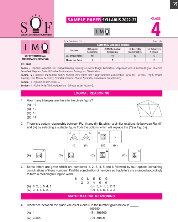 Class 4 IMO Maths Olympiad Official sample question paper