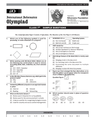 Official Class 7 iIO Cyber Olympiad sample question paper