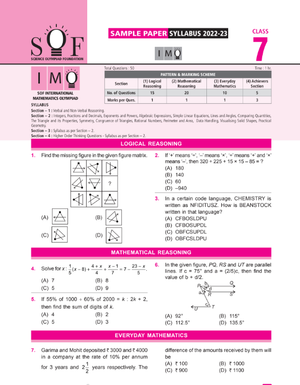 Class 7 IMO Maths Olympiad official sample question paper