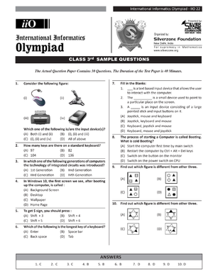 Class 3 iIO Cyber Olympiad sample model question paper
