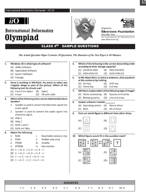 Class 4 iIO (International informatics Olympiad) sample paper