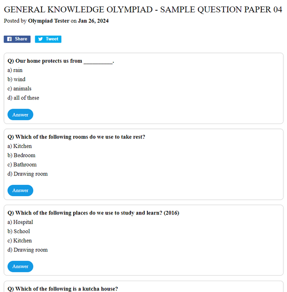 General Knowledge Olympiad - Sample question paper 04