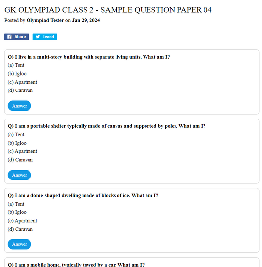 GK Olympiad Class 2 - Sample question paper 04