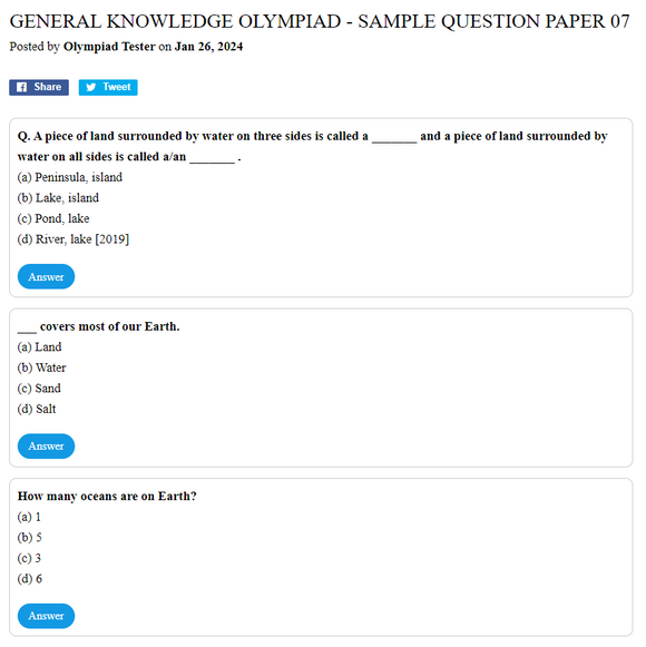 General Knowledge Olympiad - Sample question paper 07